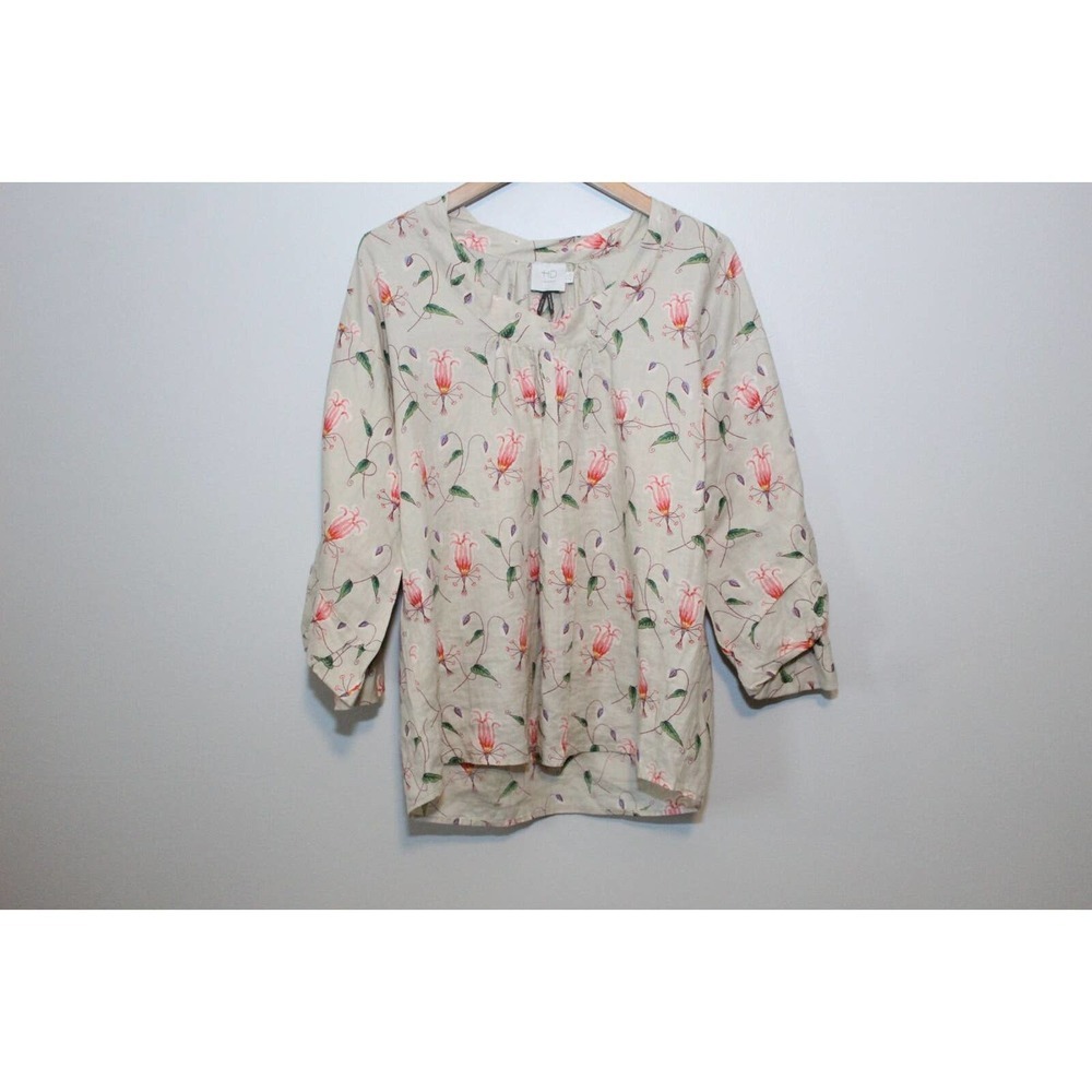 ✨2/$20 HD in Paris Anthropologie Ramie Bell Sleeve Floral Top Size 2 Boho Chic - Picture 2 of 8